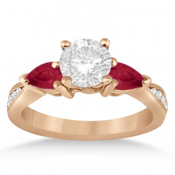 Round Diamond & Pear Ruby Gemstone Engagement Ring 14k Rose Gold (1.29ct)