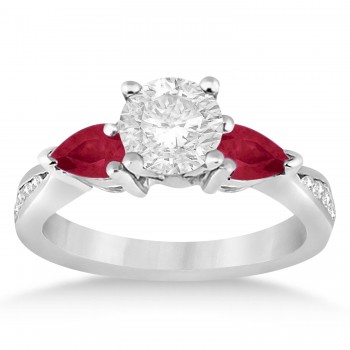 Round Diamond & Pear Ruby Gemstone Engagement Ring 14k White Gold (1.29ct)