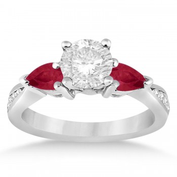 Round Diamond & Pear Ruby Gemstone Engagement Ring Platinum (1.29ct)