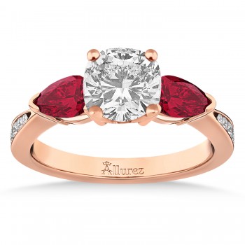 Cushion Diamond & Pear Ruby Gemstone Engagement Ring 14k Rose Gold (1.79ct)