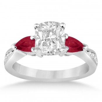 Cushion Diamond & Pear Ruby Gemstone Engagement Ring Palladium (1.79ct)