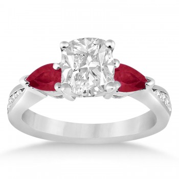 Cushion Diamond & Pear Ruby Gemstone Engagement Ring Platinum (1.79ct)