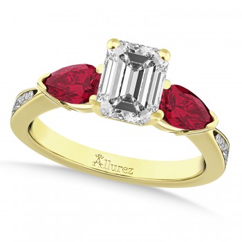 Emerald Diamond & Pear Ruby Gemstone Engagement Ring 14k Yellow Gold (1.79ct)
