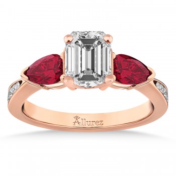 Emerald Diamond & Pear Ruby Gemstone Engagement Ring 18k Rose Gold (1.79ct)
