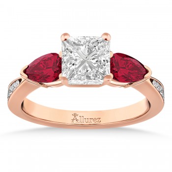 Princess Diamond & Pear Ruby Gemstone Engagement Ring 18k Rose Gold (1.79ct)