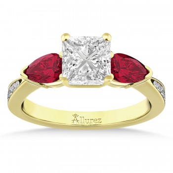 Princess Diamond & Pear Ruby Gemstone Engagement Ring 18k Yellow Gold (1.79ct)