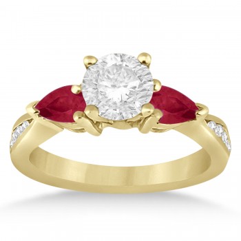 Round Diamond & Pear Ruby Gemstone Engagement Ring 14k Yellow Gold (1.79ct)