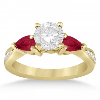Round Diamond & Pear Ruby Gemstone Engagement Ring 18k Yellow Gold (1.79ct)