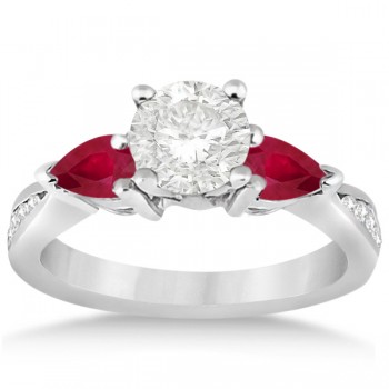 Diamond & Pear Ruby Gemstone Engagement Ring 14k White Gold (0.79ct)