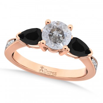 Round Salt & Pepper & Pear Black Diamond Engagement Ring 14k Rose Gold (1.29ct)