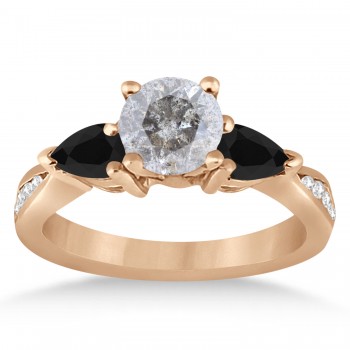 Round Salt & Pepper & Pear Black Diamond Engagement Ring 14k Rose Gold (1.29ct)