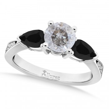 Round Salt & Pepper & Pear Black Diamond Engagement Ring Platinum (1.29ct)