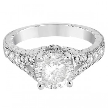 Antique Art Deco Round Diamond Engagement Ring 14k White Gold 1.50ct