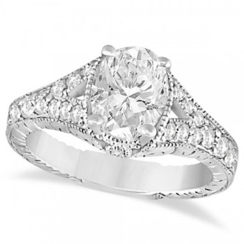 Antique Art Deco Oval Diamond Engagement Ring 14K White Gold (1.03ct)