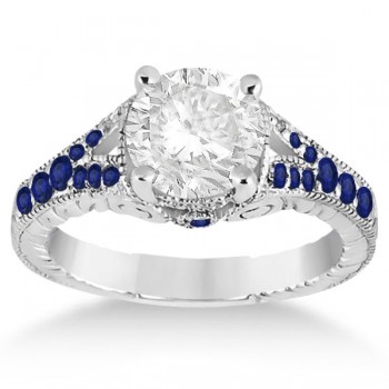 Antique Art Deco Blue Sapphire Engagement Ring 14k White Gold (0.33ct)