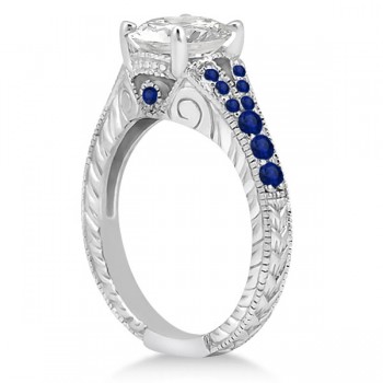 Antique Art Deco Blue Sapphire Engagement Ring 18k White Gold (0.33ct)
