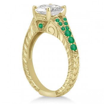 Antique Style Art Deco Emerald Engagement Ring 14k Yellow Gold (0.33ct)