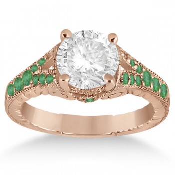 Antique Style Art Deco Emerald Engagement Ring 18k Rose Gold (0.33ct)