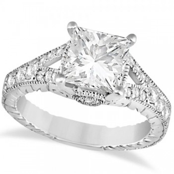 Antique Princess Cut Lab Grown Diamond Engagement Ring 14K White Gold (1.03ct)