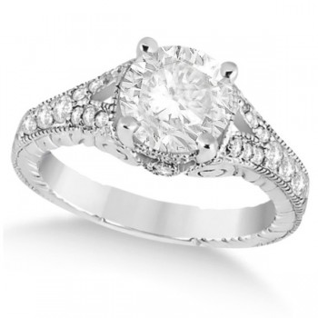 Antique Art Deco Round Lab Grown Diamond Engagement Ring 14k White Gold 1.03ct
