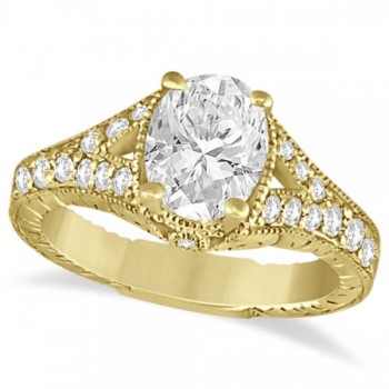 Antique Art Deco Oval Lab Grown Diamond Engagement Ring 14K Yellow Gold (1.03ct)