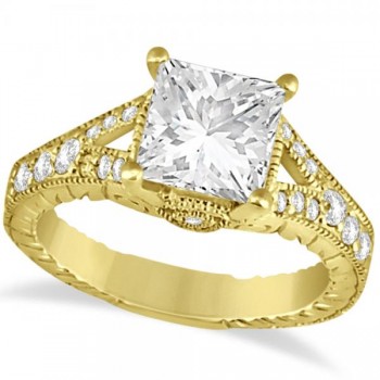 Antique Princess Cut Lab Grown Diamond Engagement Ring 14K Yellow Gold (1.03ct)