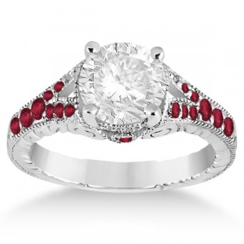 Antique Style Art Deco Ruby Engagement Ring 14k White Gold (0.33ct)