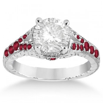 Antique Style Art Deco Ruby Engagement Ring 18k White Gold (0.33ct)