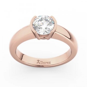 Half-Bezel Solitaire Engagement Ring Setting in 14k Rose Gold