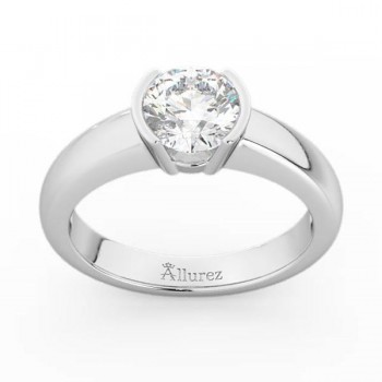 Half-Bezel Solitaire Engagement Ring Setting in 14k White Gold