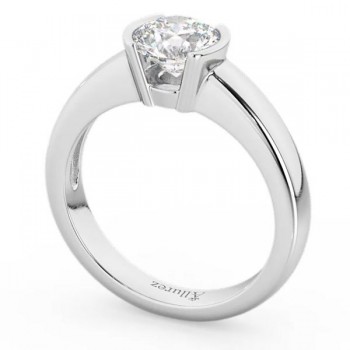 Half-Bezel Solitaire Engagement Ring Setting in 14k White Gold