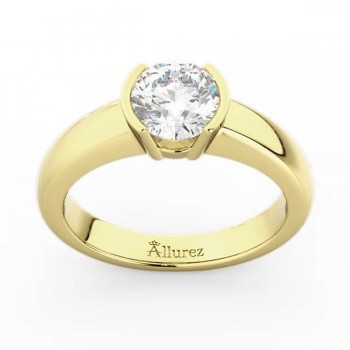 Half-Bezel Set Solitaire Engagement Ring in 14k Yellow Gold