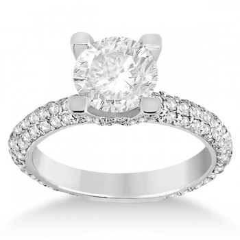 Eternity Pave Set Trio Diamond Engagement Ring 14K White Gold (0.88ct)