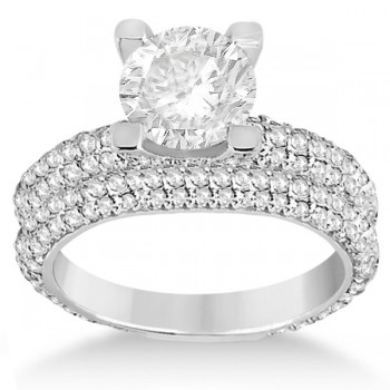 Eternity Pave Set Trio Diamond Bridal Set 14k White Gold (1.63ct)