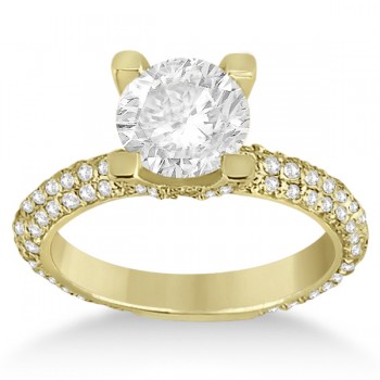 Eternity Pave Set Trio Lab Grown Diamond Engagement Ring 14K Yellow Gold (0.88ct)