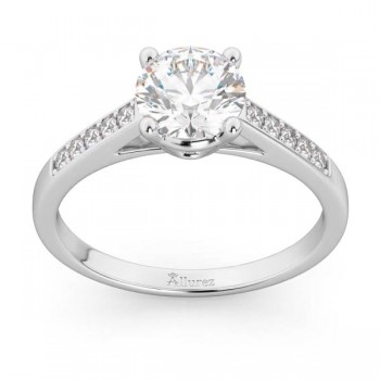 Cathedral Pave Diamond Engagement Ring Setting 14k White Gold (0.20ct)