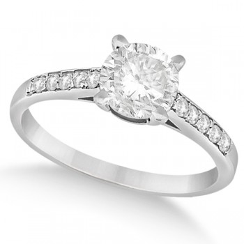 Cathedral Style Round Diamond Engagement Ring 14k White Gold (0.75ct)