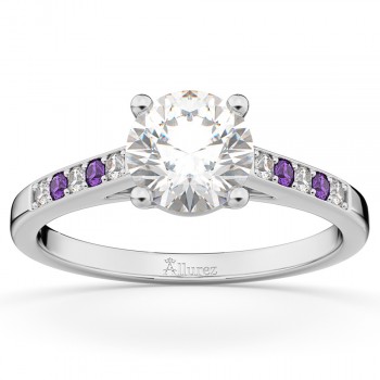 Cathedral Amethyst & Diamond Engagement Ring 14k White Gold (0.20ct)