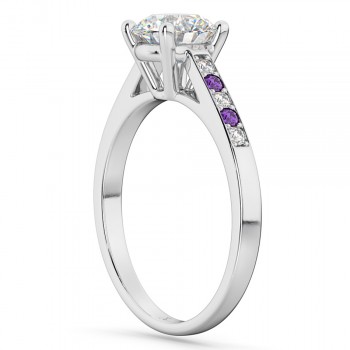 Cathedral Amethyst & Diamond Engagement Ring 14k White Gold (0.20ct)