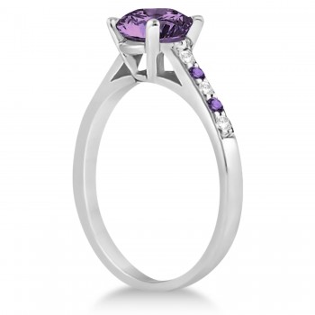 Cathedral Amethyst & Diamond Engagement Ring 18k White Gold (1.20ct)