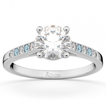 Cathedral Aquamarine & Diamond Engagement Ring 14k White Gold (0.20ct)