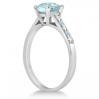 Cathedral Aquamarine & Diamond Engagement Ring 14k White Gold (1.20ct)