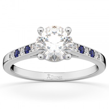 Cathedral Sapphire & Diamond Engagement Ring 14k White Gold (0.20ct)