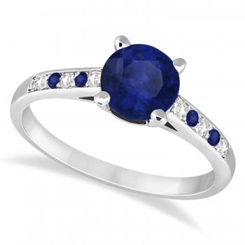 Cathedral Blue Sapphire & Diamond Engagement Ring 14k White Gold (1.20ct)