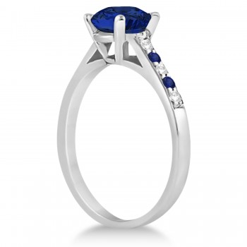 Cathedral Blue Sapphire & Diamond Engagement Ring 14k White Gold (1.20ct)