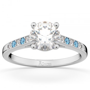 Cathedral Blue Topaz & Diamond Engagement Ring 14k White Gold (0.20ct)