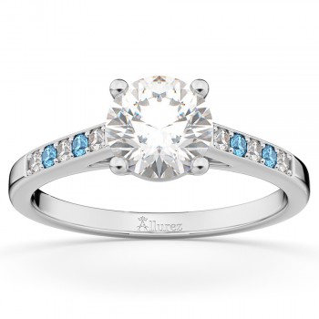 Cathedral Blue Topaz & Diamond Engagement Ring 18k White Gold (0.20ct)