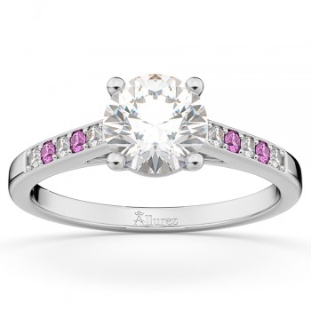 Cathedral Pink Sapphire & Diamond Engagement Ring 14k White Gold (0.20ct)