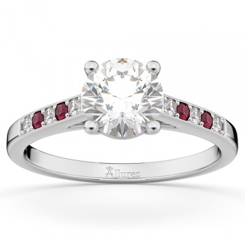 Cathedral Ruby & Diamond Engagement Ring 14k White Gold (0.20ct)