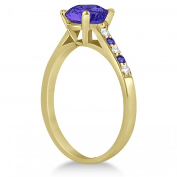 Cathedral Tanzanite & Diamond Engagement Ring 14k Yellow Gold (1.20ct)